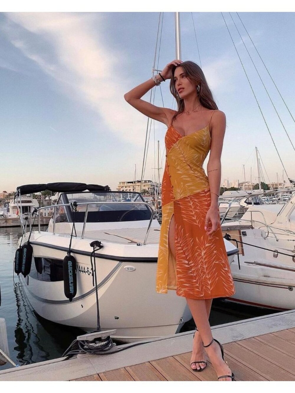 Camila Coelho Orange and Mustard Colorblock Midi Dress